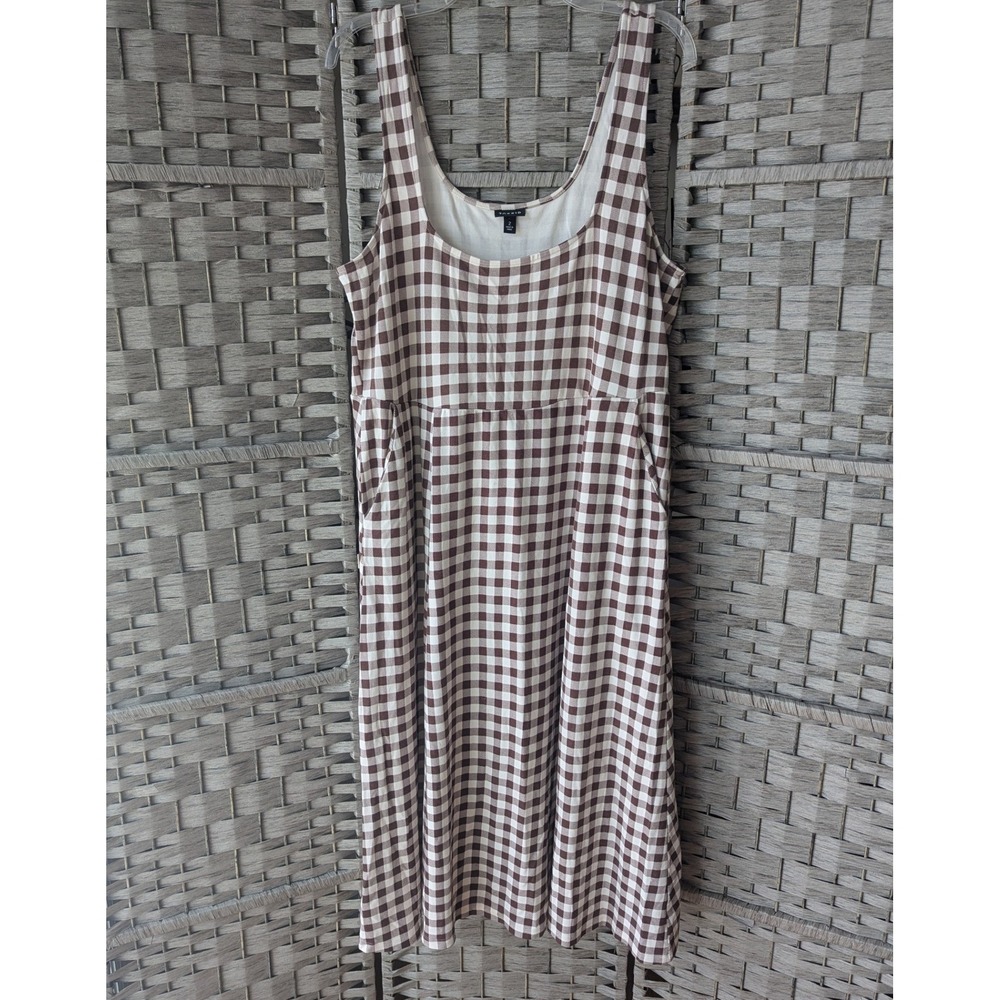 Torrid Midi Dress Brown White Gingham Sleeveless Scoop Neck Stretch Pockets 2X